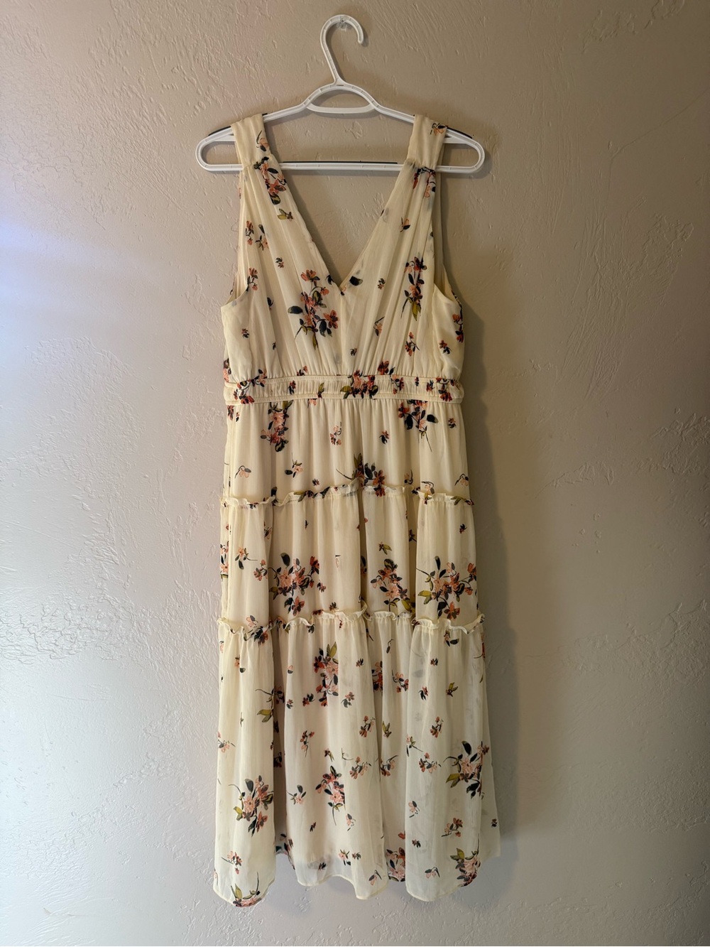 Maurices Cream Floral Tiered Midi Dress